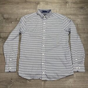 Johnston & Murphy Shirt Mens Small Blue White Skull Print Button-Down Cotton